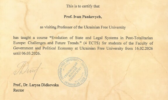 Certyfikat prof. Ivana Pankevycha z dnia 10 marca 2026 r